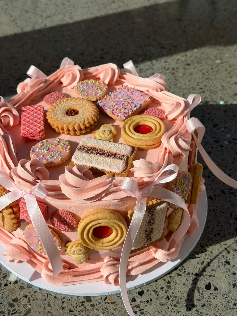 Pink biscuit cake by Bento Bakes by Alyce